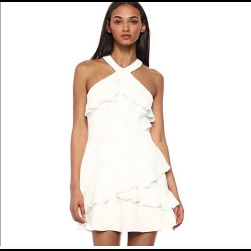 Parker White Ruffle Halter Dress